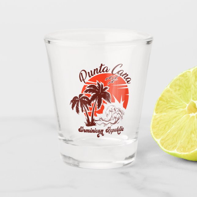 Punta Cana Dominican Retro Sunset Souvenir 80s Shot Glass (Front)