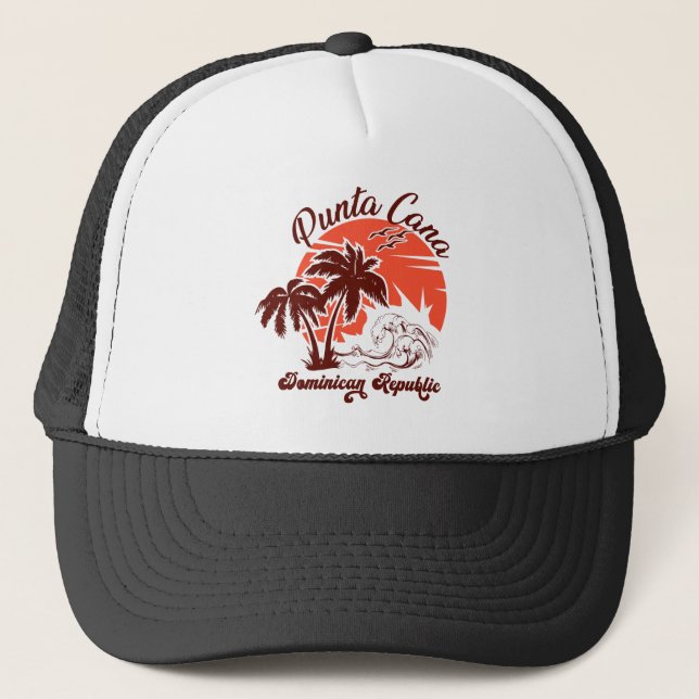 Punta Cana Dominican Retro Sunset Souvenir 80s Trucker Hat (Front)