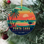Punta Cana DR Retro Sunset Souvenirs 1960s Ceramic Tree Decoration<br><div class="desc">Punta Cana Dominican Republic Tropical Retro Sunset design. Indulge in the nostalgia of Punta Cana with our vintage souvenir, designed specifically for seaside vacationers. Reminiscent of a bygone era, this design encapsulates the tranquillity and beauty of the cove, serving as a delightful reminder of your beachside getaway. You can customise...</div>
