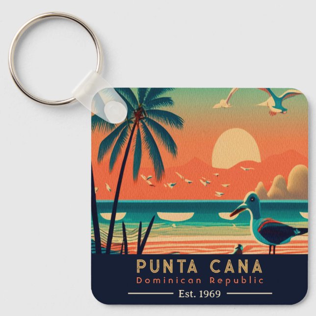 Punta Cana DR Retro Sunset Souvenirs 1960s Key Ring (Front)