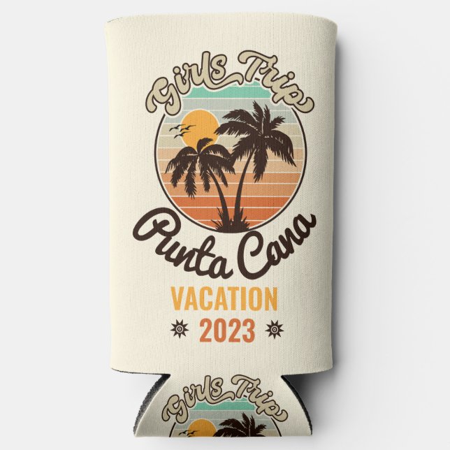 Punta Cana personalise Vacation 2023 Retro 60s Seltzer Can Cooler (Front)