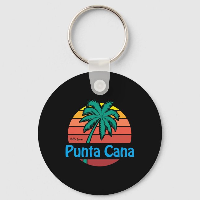 Punta Cana Retro Summer Palm Tree Beach Gift Men W Key Ring (Front)