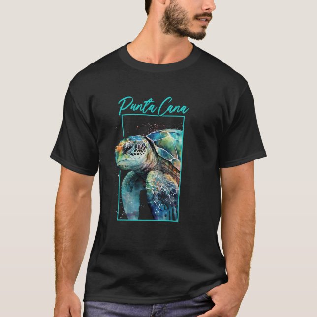 Punta Cana Watercolor Sea Turtle Portrait T-Shirt (Front)