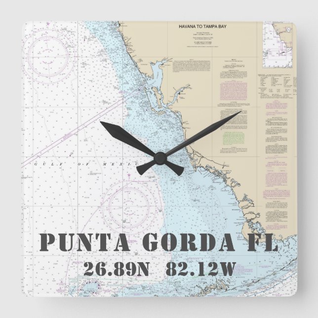 Punta Gorda FL Latitude Longitude Nautical Chart Square Wall Clock (Front)