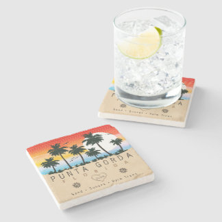 Punta Gorda Florida Retro Sunset Palm tree 1960s Stone Coaster