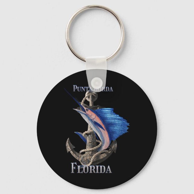Punta Gorda Florida Swordfish Marlin Ocean Fishing Key Ring (Front)
