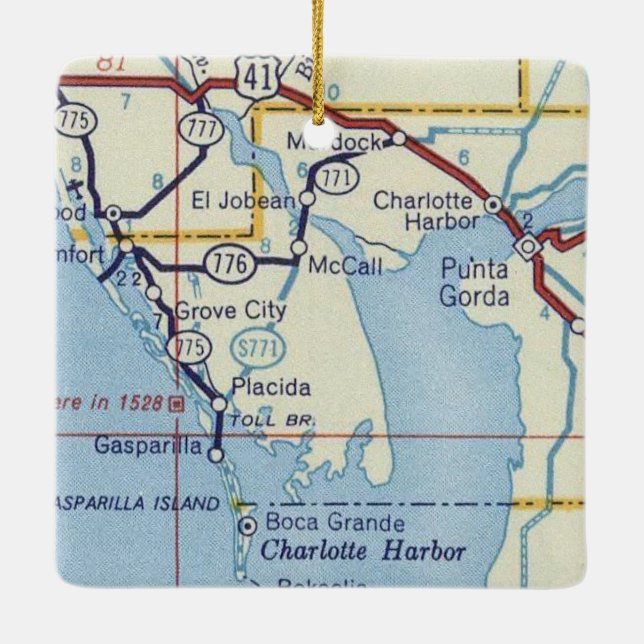 Punta Gorda Vintage Map Ceramic Ornament (Back)