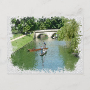 Punting Cambridge river Camb England watercolor Postcard