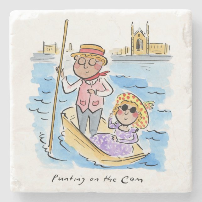 Punting on the Cam, Cambridge Stone Coaster (Front)