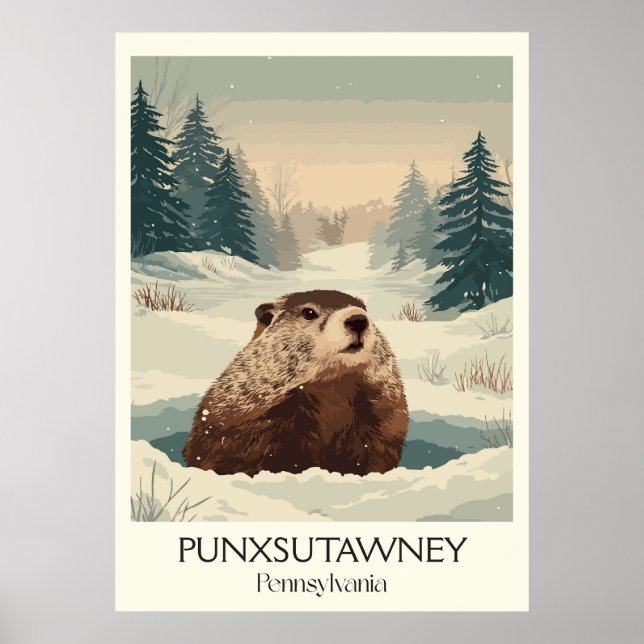 Punxsutawney PA Vintage Groundhog Winter Art Poster (Front)