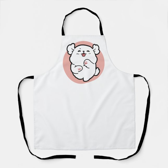 Pup a Hello! – Happy White Dog Cartoon Design Apron (Front)