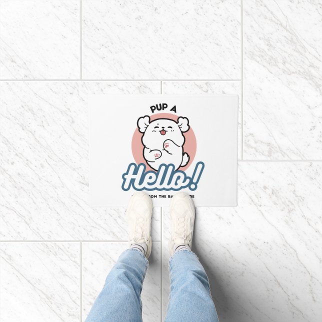 Pup a Hello! – Happy White Dog Cartoon Design Doormat (Indoor)