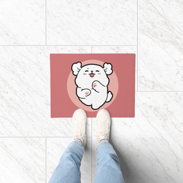Pup a Hello! – Happy White Dog Cartoon Design Doormat (Indoor)