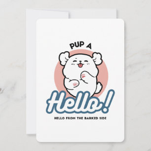 Pup a Hello! – Happy White Dog Cartoon Design Holiday Card
