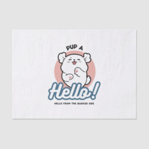 Pup a Hello! – Happy White Dog Cartoon Design Tissue Paper