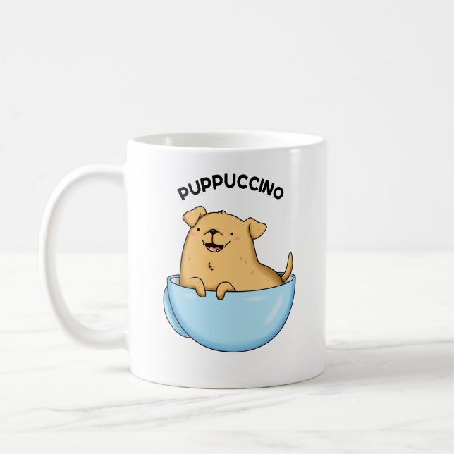 Pup-puccino Funny Cappuccino Pun  Coffee Mug (Left)
