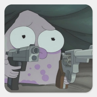 Pupa with two guns square sticker