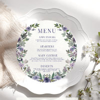 Puple flower rustic round Menu Card For Plate