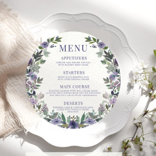 Puple flower rustic round Menu Card For Plate