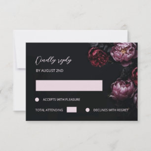 Puple Red 3D Flowers Black RSVP Card