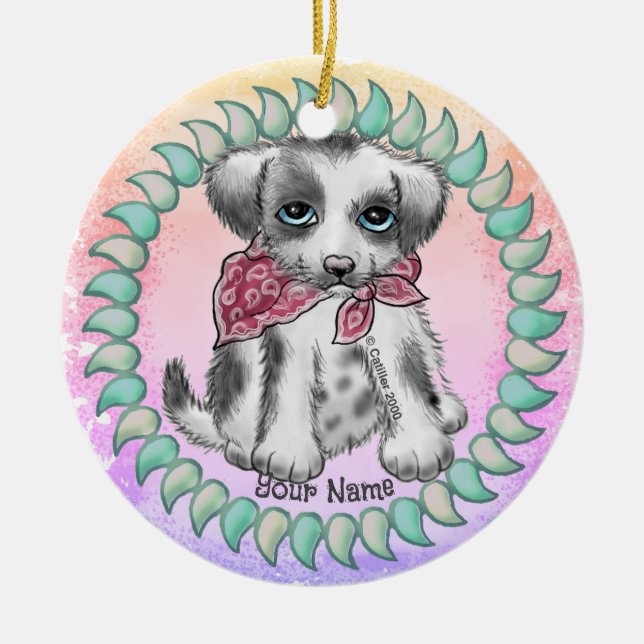 Pupper Dog  Ceramic Tree Decoration (Front)