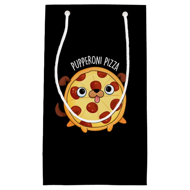 Pupperoni Pizza Funny Pizza Pun Dark BG Small Gift Bag (Front)