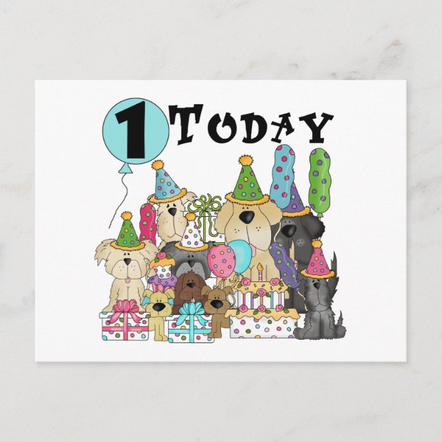 Puppies 1st Birthday Bash Tshirts and Gifts Postcard (Front)