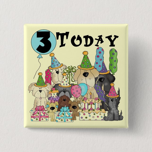 Puppies 3rd Birthday Bash Tshirts and Gifts 15 Cm Square Badge (Front)
