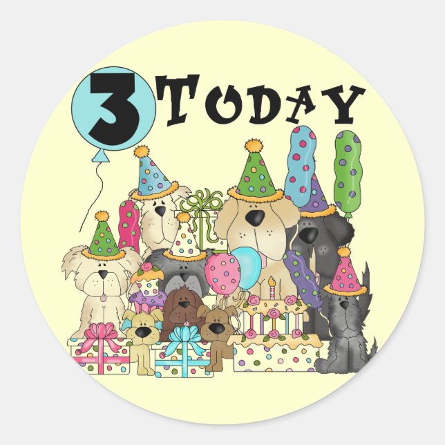Puppies 3rd Birthday Bash Tshirts and Gifts Classic Round Sticker (Front)