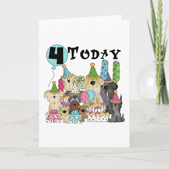 Puppies 4th Birthday Bash Tshirts and Gifts Card (Front)