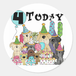 Puppies 4th Birthday Bash Tshirts and Gifts Classic Round Sticker