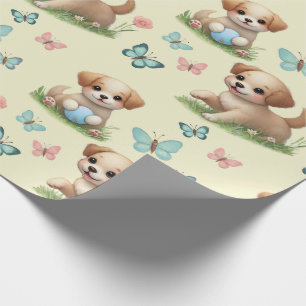 Puppies and Butterflies Pattern Baby Wrapping Paper