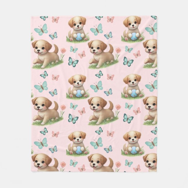 Puppies and Butterflies Pattern Blanket (Front)