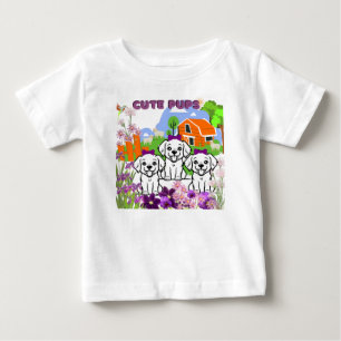 Puppies And Flowers Baby T-Shirt