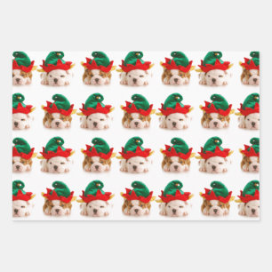 PUPPIES AS CHRISTMAS WRAPPING FLAT SHEET SET OF 3