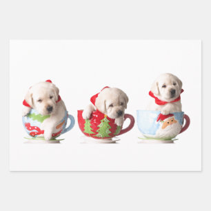 PUPPIES AS X-MAS GIFT WRAP FLAT SHEET SET