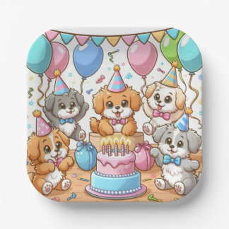 Puppies At A Birthday Party Paper Plates