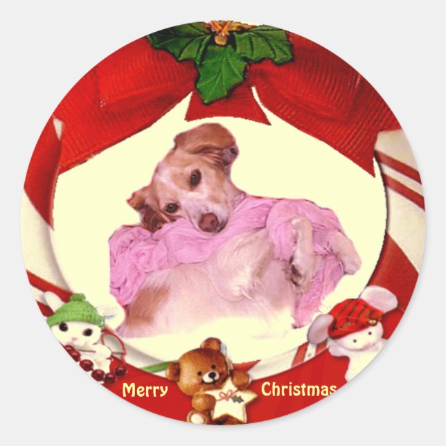 Puppies Christmas Sticker (Front)