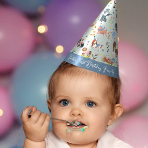 Puppies dog blue cute girls first birthday party hat