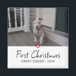 Puppies First Christmas Photo Magnet<br><div class="desc">Puppies First Christmas holiday magnet. Design futures your favourite photo,  decorative accent paw print with knock out heart in red and whimsical lettering.</div>