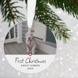 Puppies First Christmas Photo Ornament<br><div class="desc">Puppies First Christmas holiday ornament. Design futures your favourite photo,  decorative accent paw print with knock out heart in red and whimsical lettering.</div>