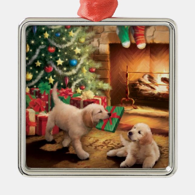 Puppies Golden Retriever Dog Adorable  Metal Tree Decoration (Front)