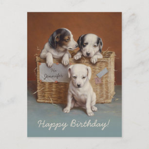 Puppies in a basket CC0686 Carl Reichert Birthday Postcard