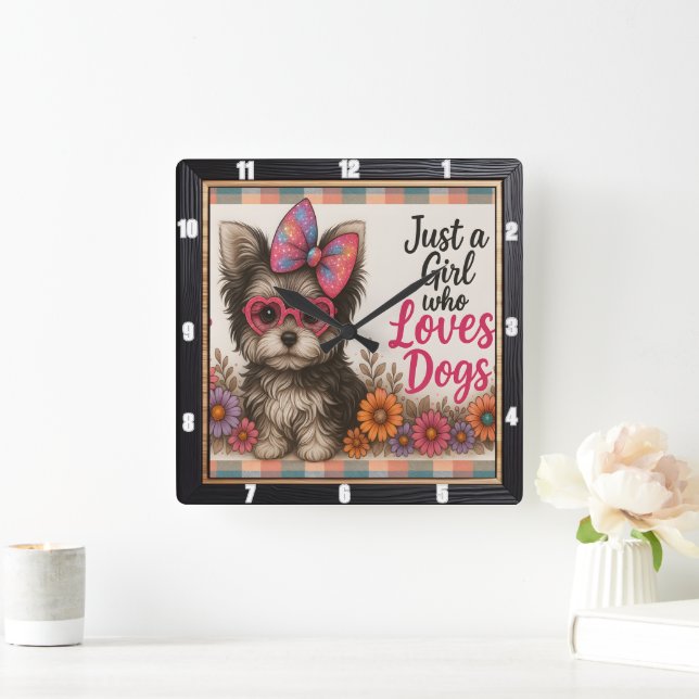 Puppies in Glasses Text Square Wall Clock (Home)
