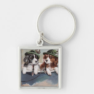 Puppies in Hats with Pipes Key Ring