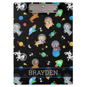 Puppies In Space Watercolor Dog Astronauts Clipboard