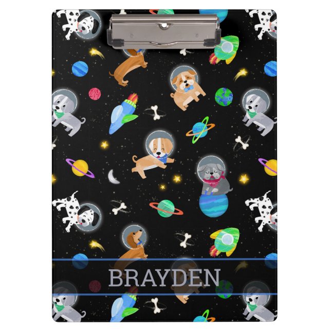 Puppies In Space Watercolor Dog Astronauts Clipboard (Front)