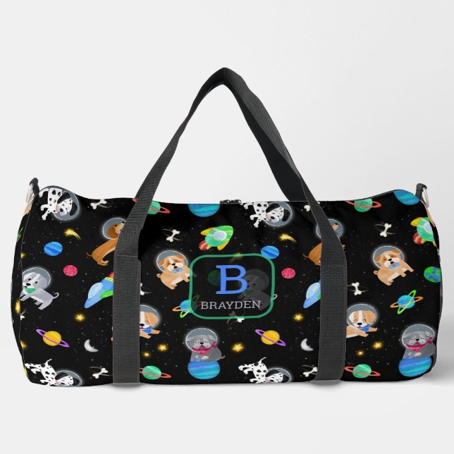 Puppies In Space Watercolor Dog Astronauts Duffle Bag (Front)
