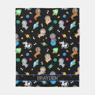 Puppies In Space Watercolor Dog Astronauts Fleece Blanket