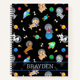 Puppies In Space Watercolor Dog Astronauts Notebook